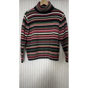 Vintage Tiara International Turtleneck Sweater Womens M Y2K Green Pink Striped
